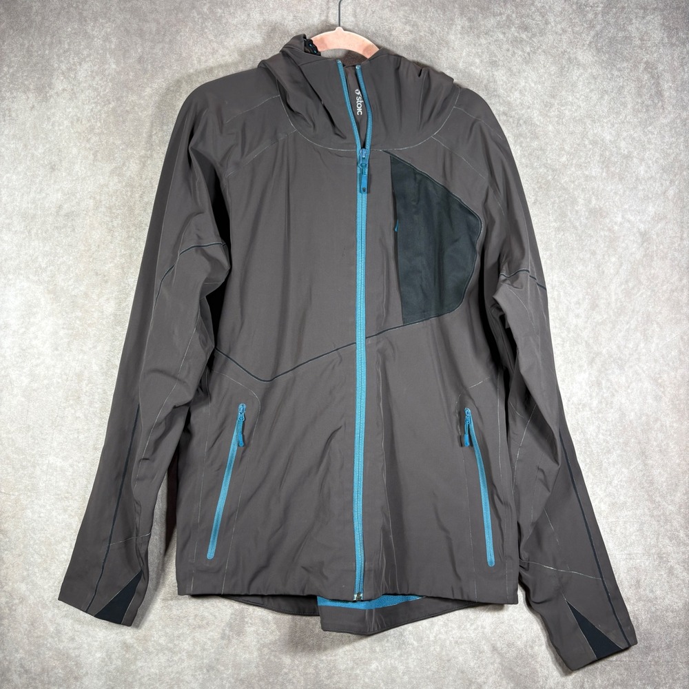 Stoic Softshell Jacket Mens Size XL Gray Blue Full Zip Hooded Hiking Outdoor